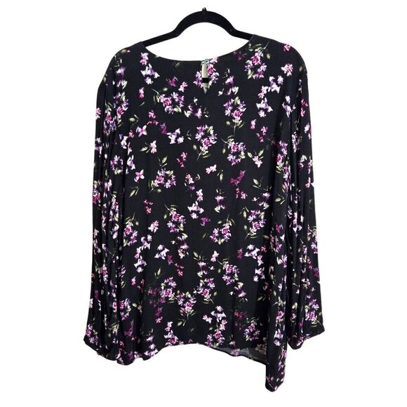 J. Jill Black Pink Floral Assymetric Hem Tunic Blouse Size XL - Picture 1 of 5